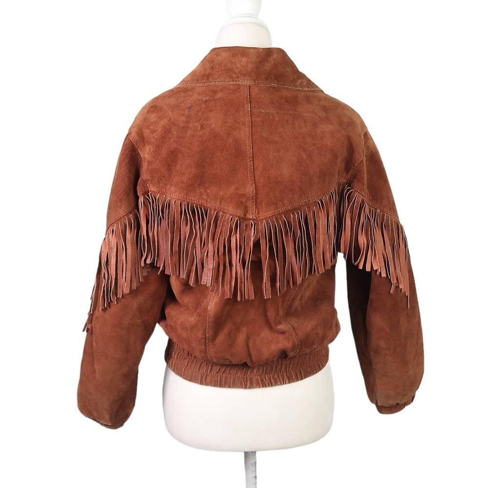Vintage Brown Leather Jacket with Fringe - Picture 4 of 7